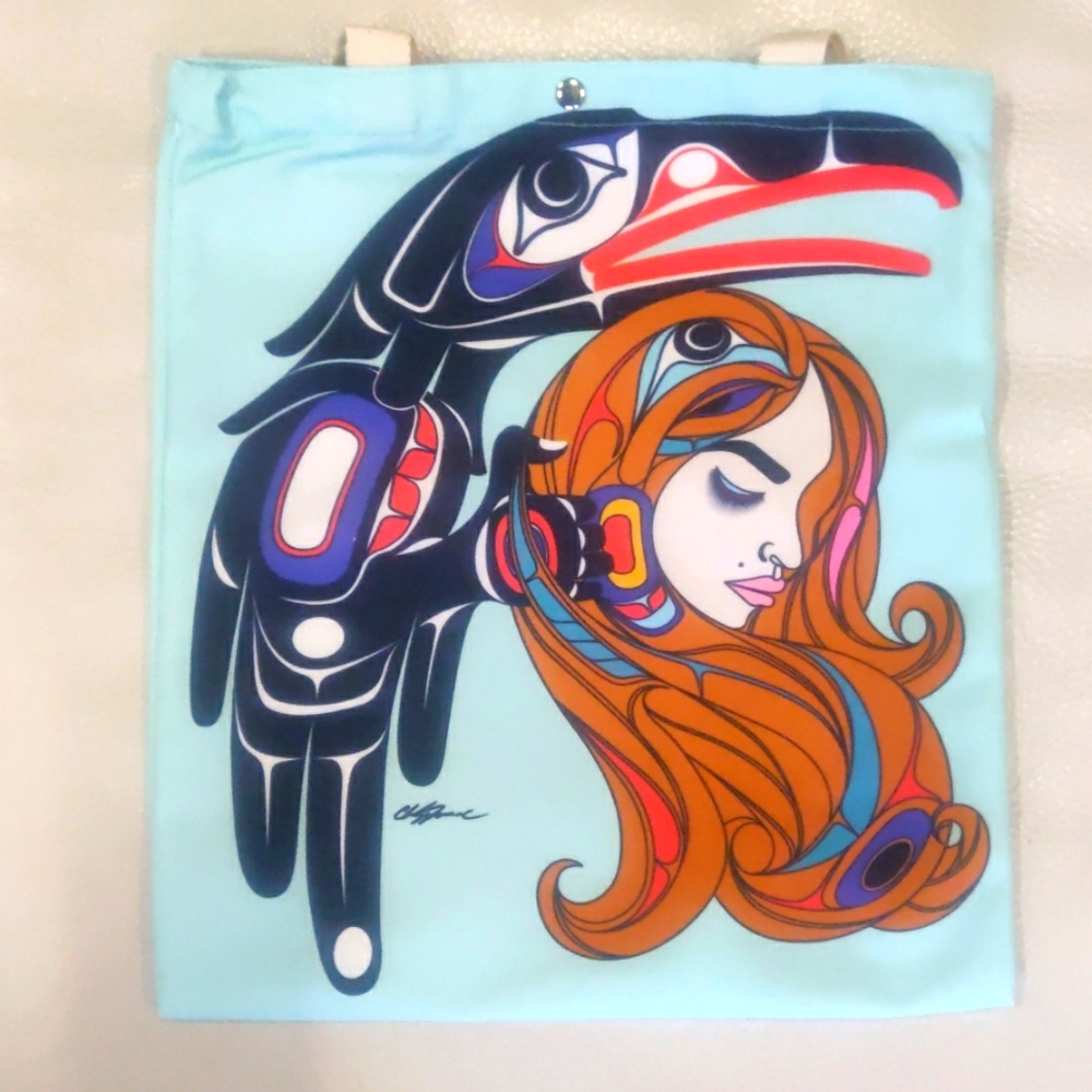 'Raven & Wife' Tote Bag Indigenous Design by Chazz Mack, Nuxalk